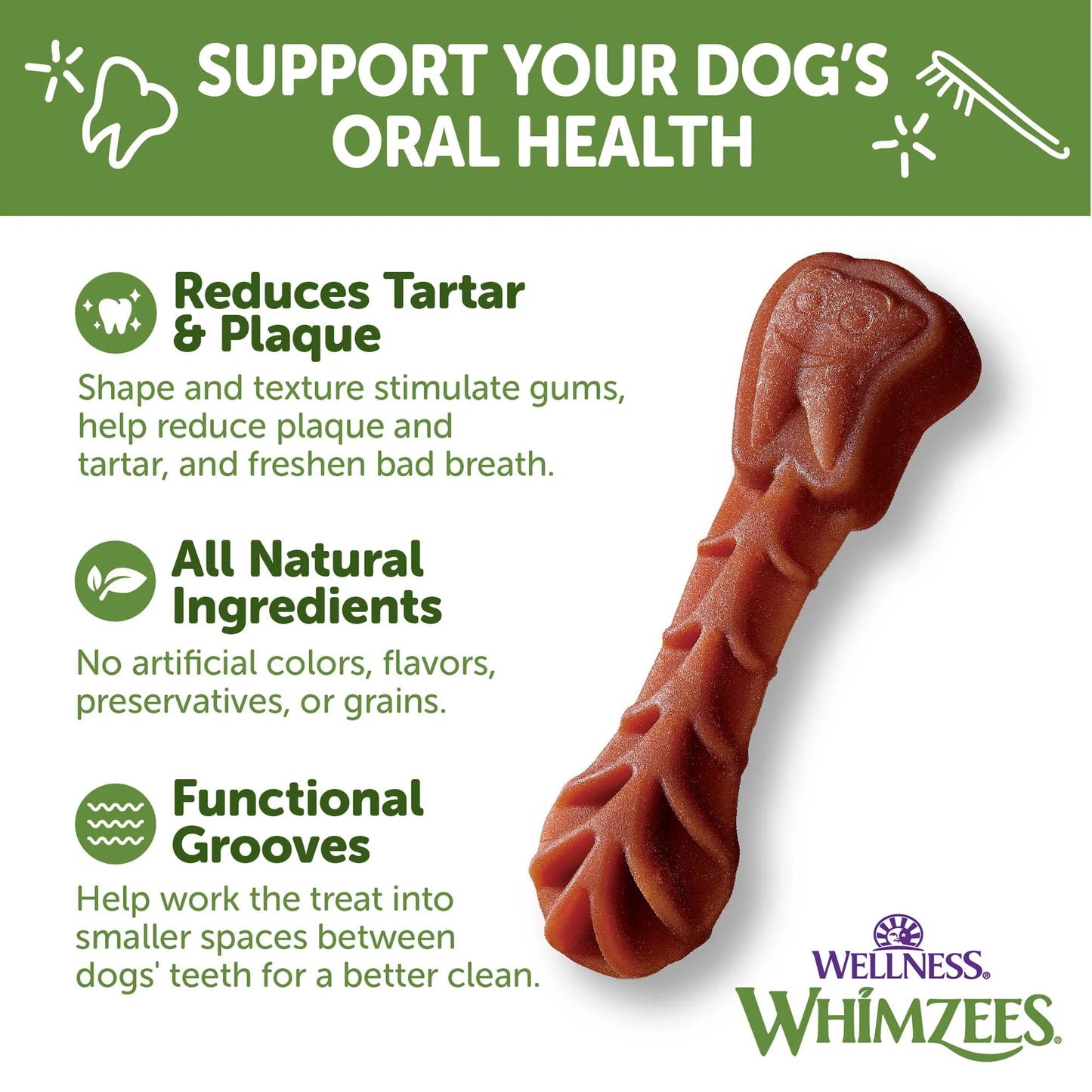 Wellness Daily Brushzees Dog Dental Treats, Natural Chews, Small Size Stick, (14 Count)