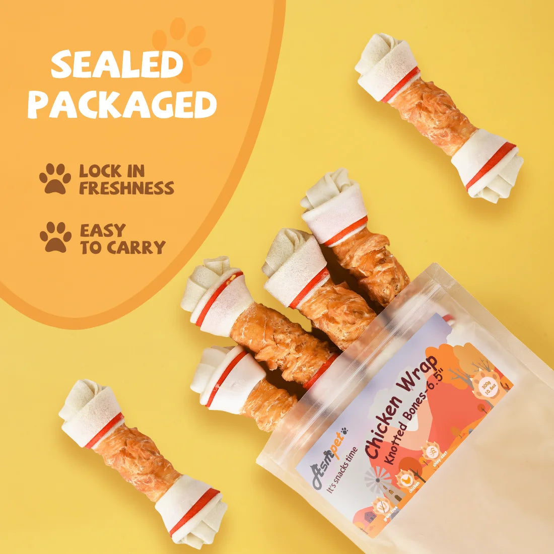 (4 Pack) 6.5" Rawhide Dog Bone, Long Lasting Chicken Wrapped Dog Treats (4/Pack), Beefhide Bone for Large Dogs, 11Oz