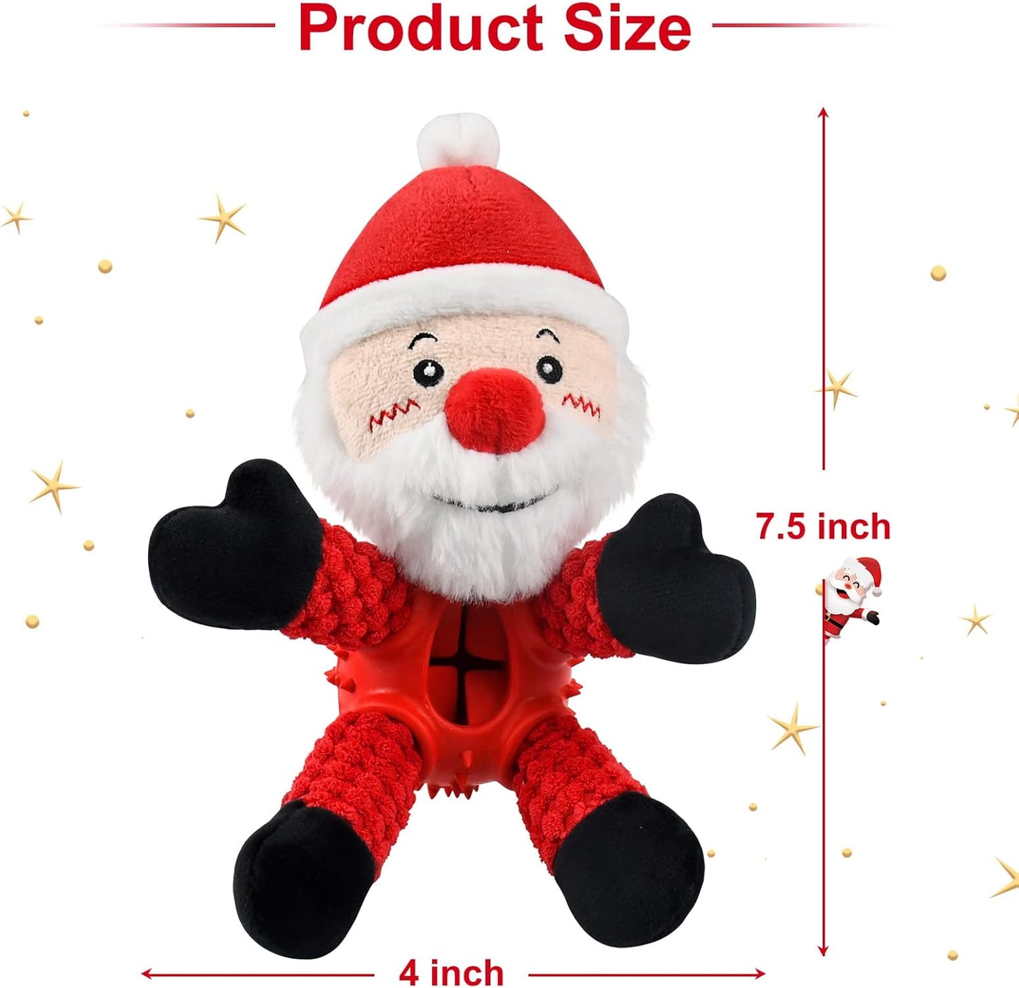Christmas Squeaky Dog Toys, Durable Rubber Dog Chew Bite Toy Stuffed Dog Toys, Funny Interactive Dog Toys with Crinkle Paper for Puppy Small Medium Pets Dogs (Santa Claus)