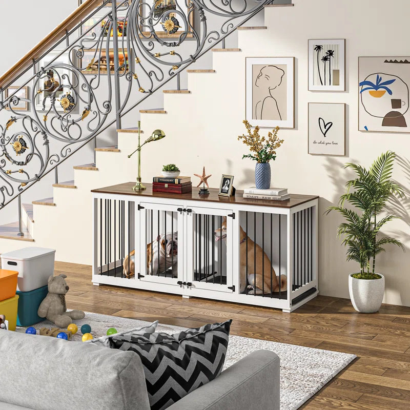 Large Dog Crate Furniture with Tray and Divider