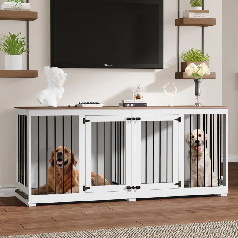 Large Dog Crate Furniture with Tray and Divider