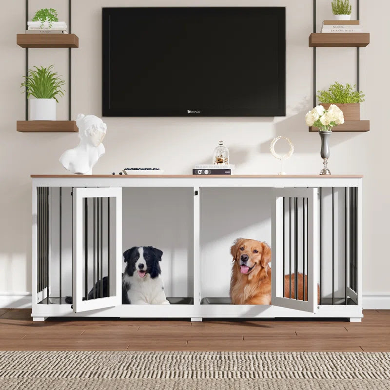 Large Dog Crate Furniture with Tray and Divider