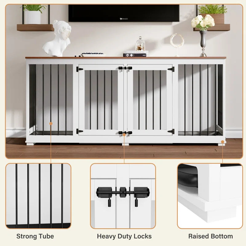 Large Dog Crate Furniture with Tray and Divider