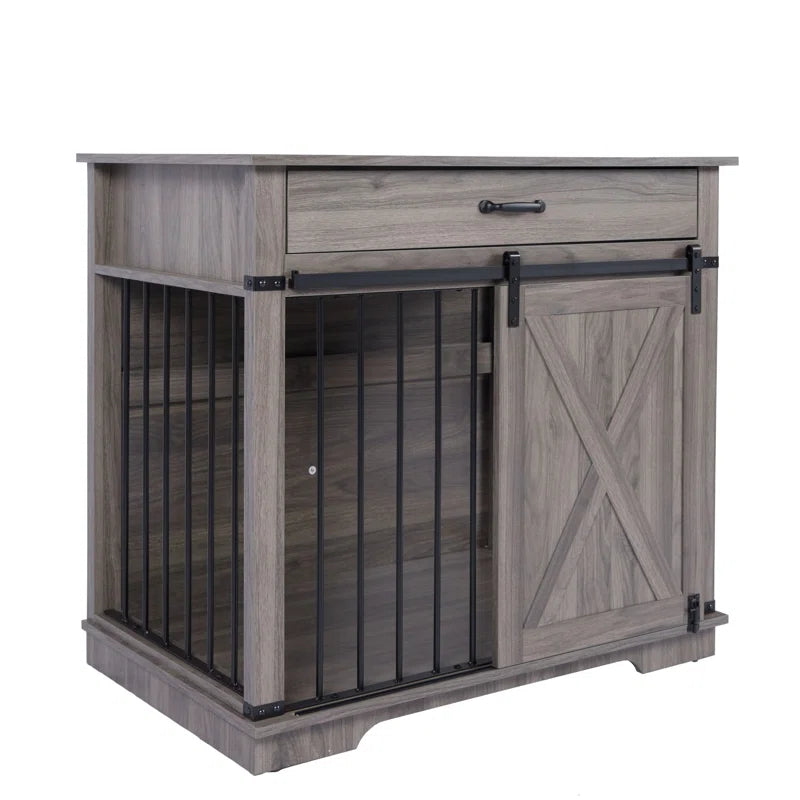 37.8''W Modern Dog Crate Furniture with Drawer and Sliding Door