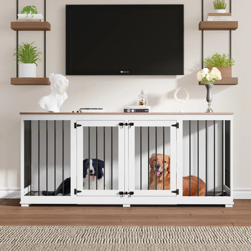 Large Dog Crate Furniture with Tray and Divider
