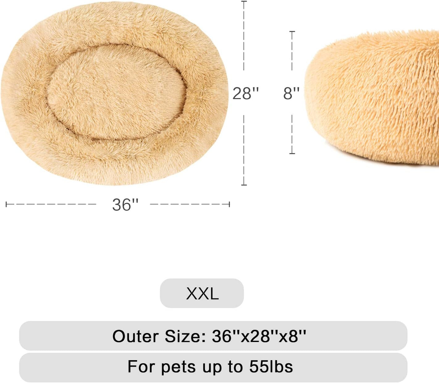 Long Plush Comfy Calming & Self-Warming Bed for Cat & Dog, anti Anxiety, Furry, Soothing, Fluffy, Washable, Abbyspace, Marshmellow Pet Donut Bed