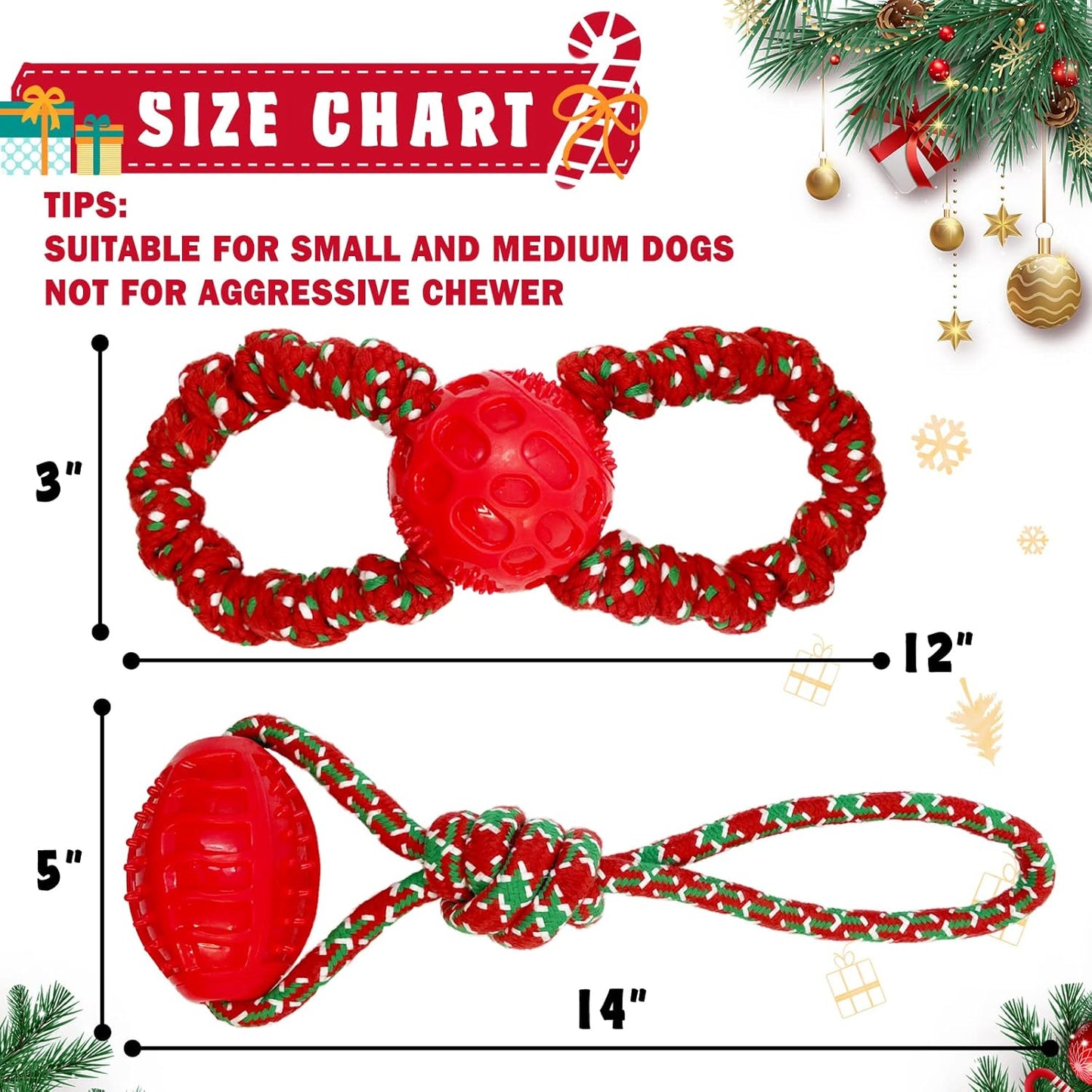 Christmas Dog Toys, 2 Pack Dog Christmas Toys, Dog Gifts for Christmas, Cotten Rope Tug of War Dog Teething for Small and Medium Dogs
