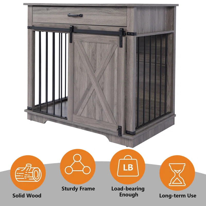 37.8''W Modern Dog Crate Furniture with Drawer and Sliding Door