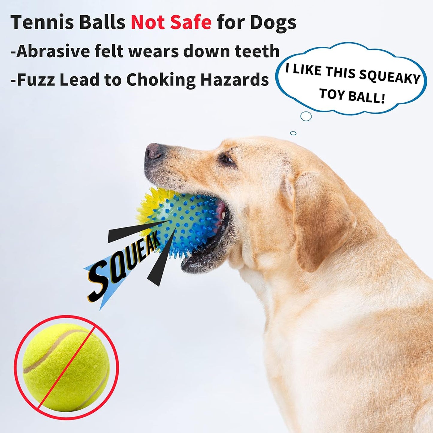 Squeaky Dog Toy Balls for Medium and Large Dogs, 3.5″ Interactive Fetch Ball Puppy Chew Toy Spike Ball, Durable Bounce Squeak Play Catch Ball for Teeth Cleaning and Dental Care