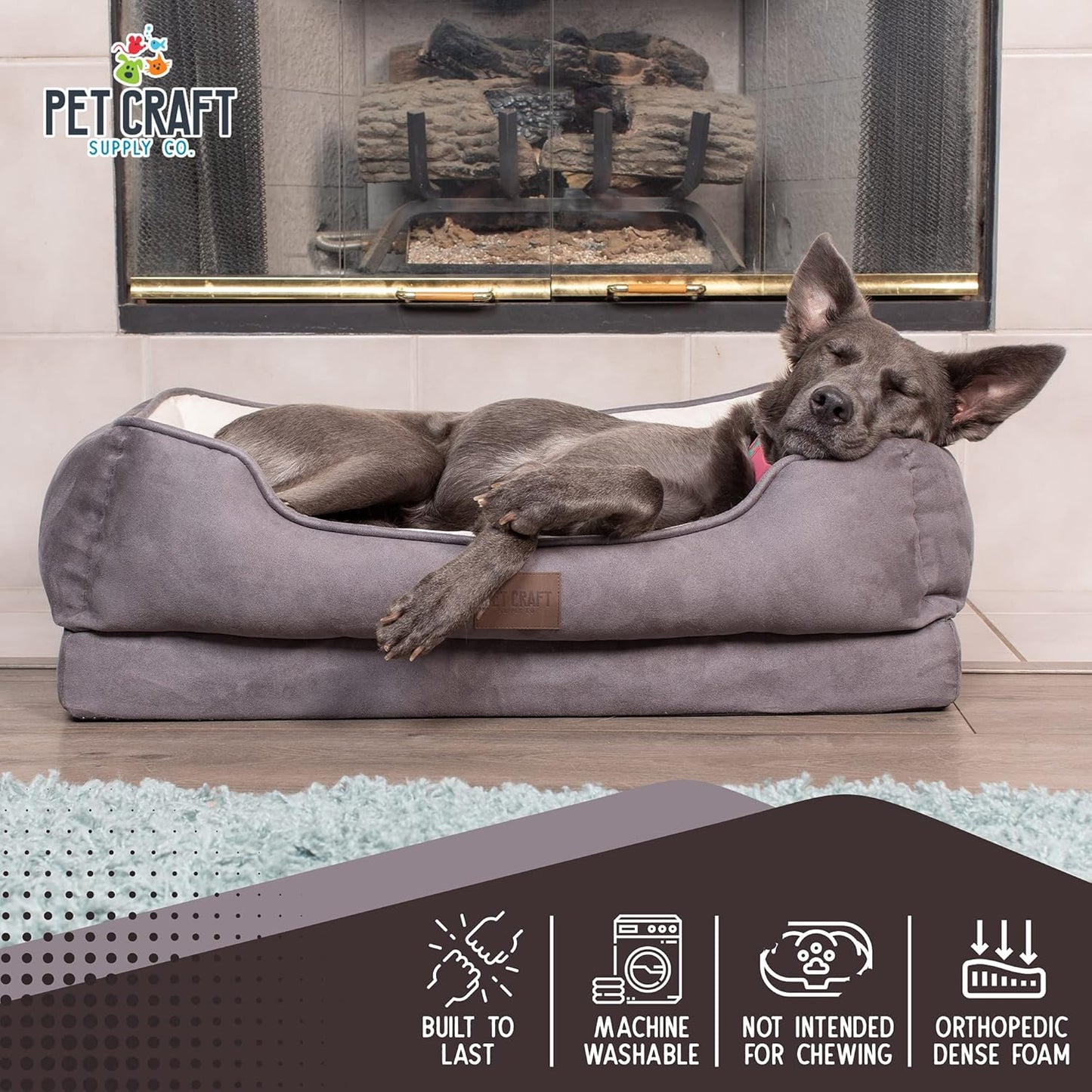 Premium Orthopedic Lounger Dog Bed Sofa Style Couch Removable Washable Cover Joint Arthritis Relief Bolster Headrest Pet Bed for Small Dogs Medium Large Breed Dogs, Cream (8730)