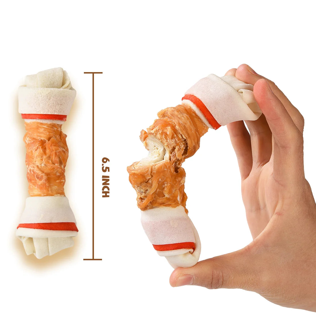 (4 Pack) 6.5" Rawhide Dog Bone, Long Lasting Chicken Wrapped Dog Treats (4/Pack), Beefhide Bone for Large Dogs, 11Oz