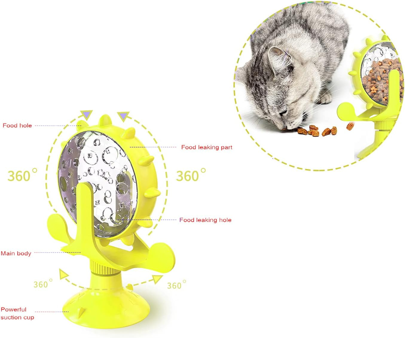 Dog Puzzle Toys,Cat Slow Feeder Windmill Treat Dispensing Dog Toys Powerful Suction Cup Dog Treat Toy Cat Puzzle Feeder Interactive Dog Toys Cat Toys (Yellow)