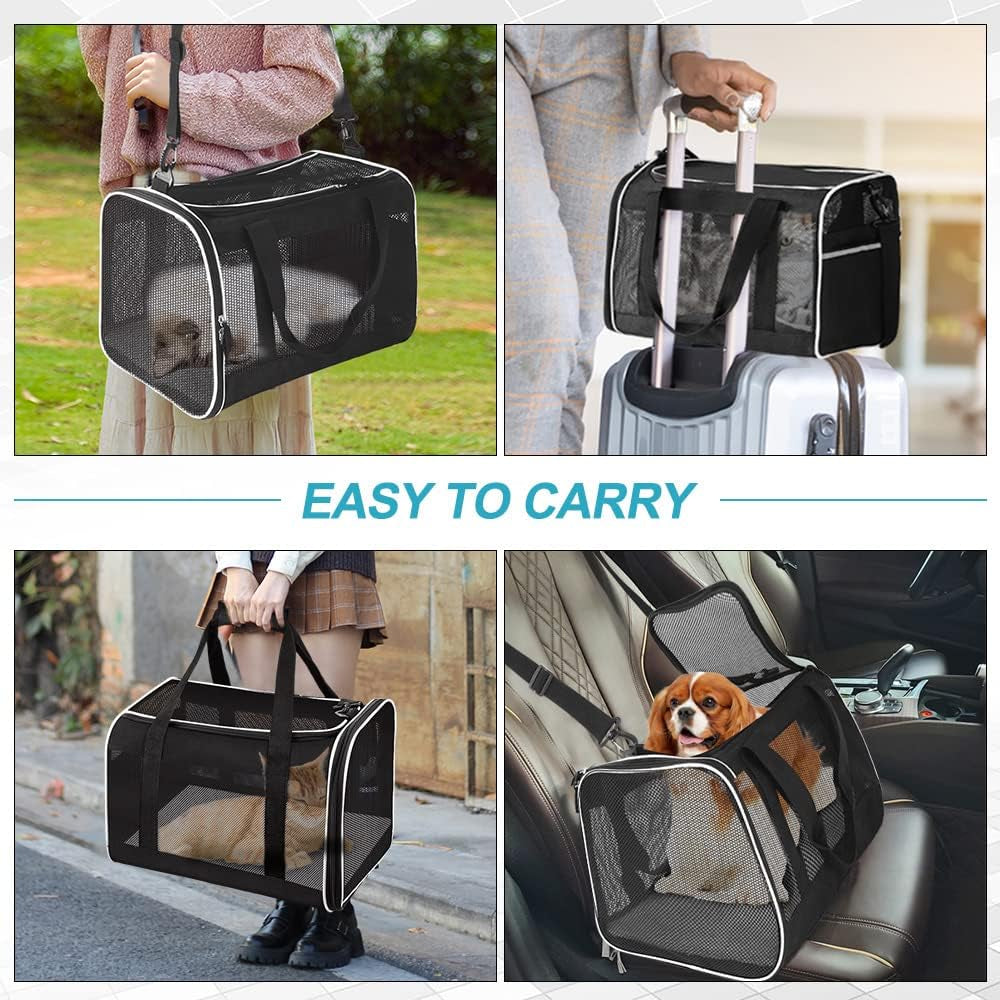 Tomykii Pet Carrier,Soft-Sided Collapsible Cat Dog Carrier,Pet Travel Carrier Bag for Small Medium Cats Dogs Puppies Rabbits, Black, 3 Piece Set