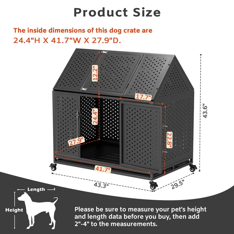 Heavy Duty Dog Crate with Self-Locking Latch, Extra Large Kennel with Pointed Roof, Escape-Proof Pet Cage for High Anxiety Dogs