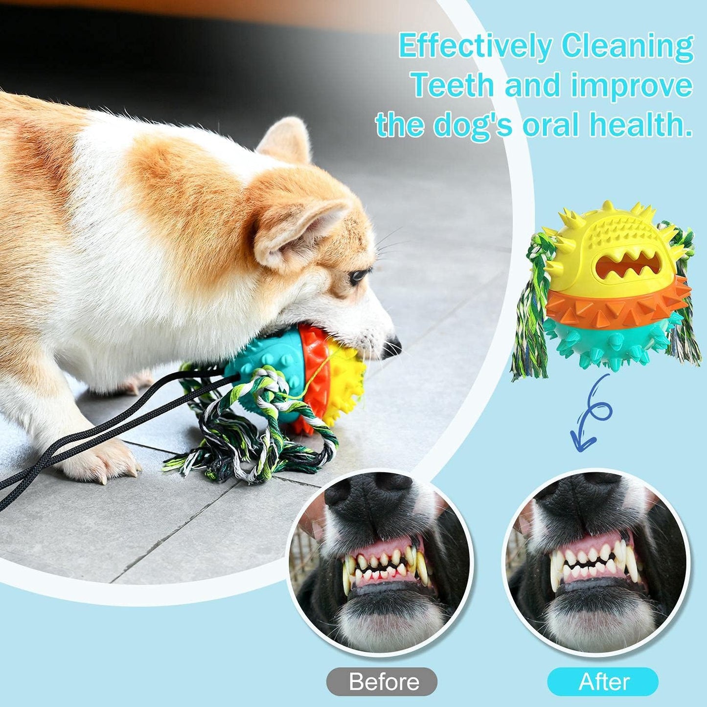Dog Toys for Aggressive Chewers, Double Suction Cup Dogs Toys Dog Tug Toy, Dog Puzzle Chew Interactive Dog Toys Squeaky Molar Bite Ball for Teeth Cleaning & Food Dispensing
