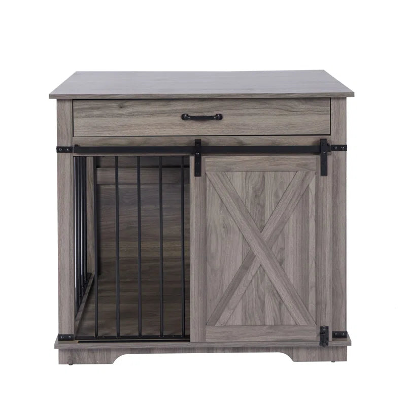 37.8''W Modern Dog Crate Furniture with Drawer and Sliding Door