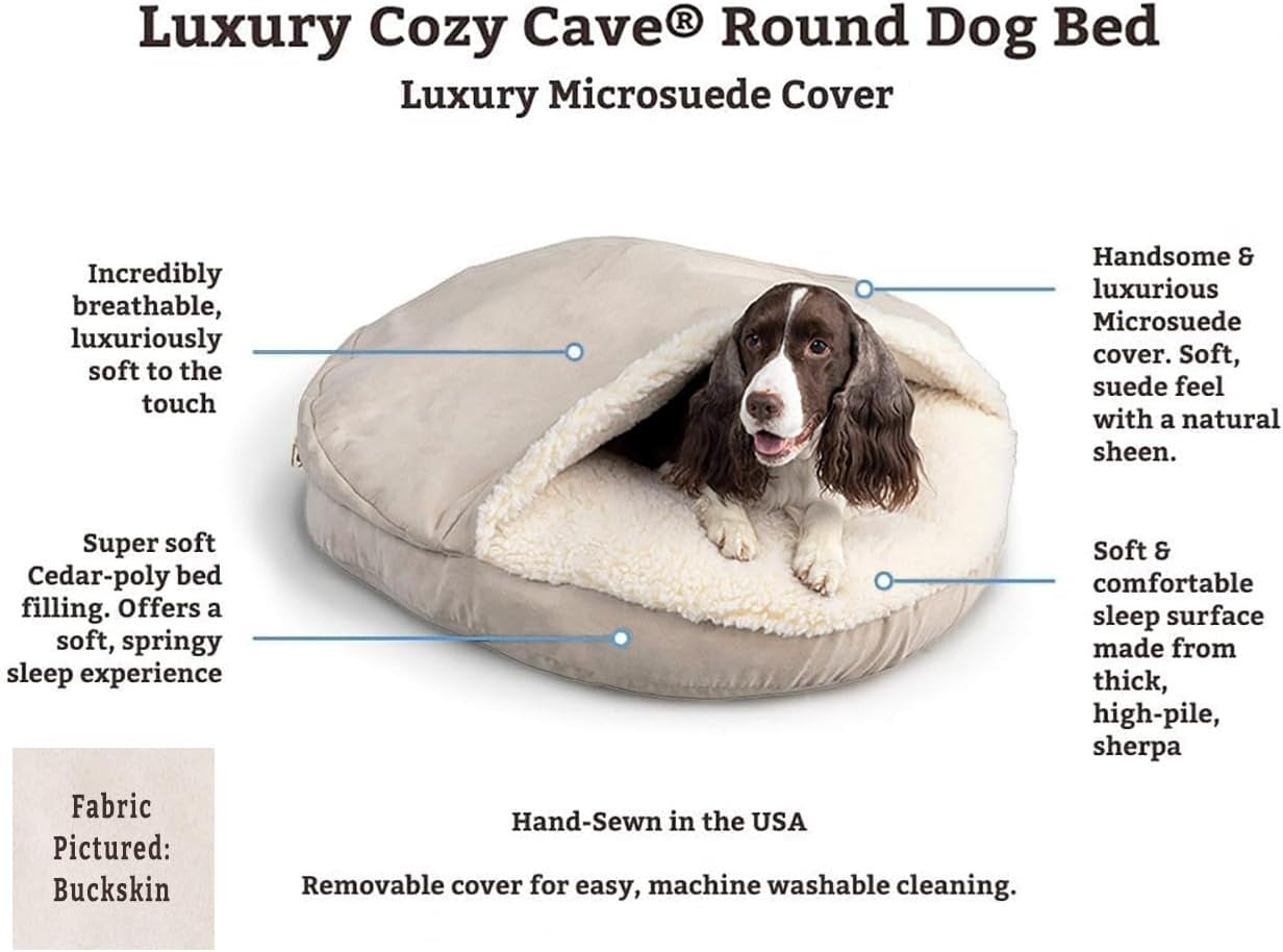 Luxury Cozy Cave Dog Bed - Indoor Dog Bed with Cover Cave, Covered Calming Burrow for Small & Medium Sized Pets with Blanket Attached, Enclosed, Washable - Large, Dark Chocolate
