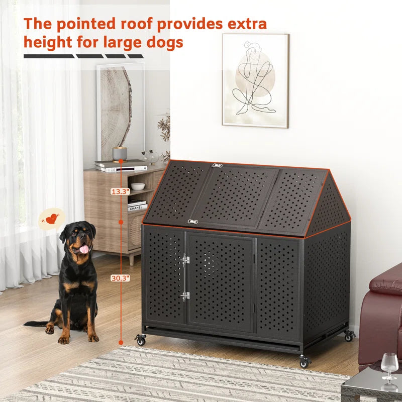 Heavy Duty Dog Crate with Self-Locking Latch, Extra Large Kennel with Pointed Roof, Escape-Proof Pet Cage for High Anxiety Dogs