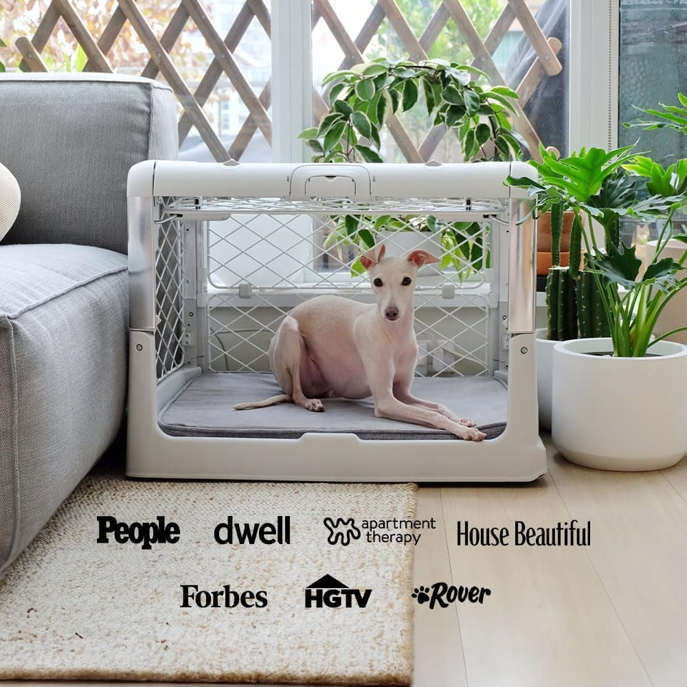 Revol Collapsible Dog Crate with Wheels - Premium Portable Dog Crate - Safe, Stylish, and Convenient Indoor Kennel (Ash, Medium)