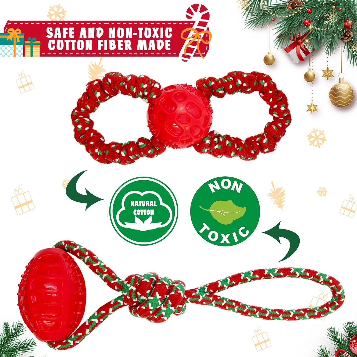 Christmas Dog Toys, 2 Pack Dog Christmas Toys, Dog Gifts for Christmas, Cotten Rope Tug of War Dog Teething for Small and Medium Dogs