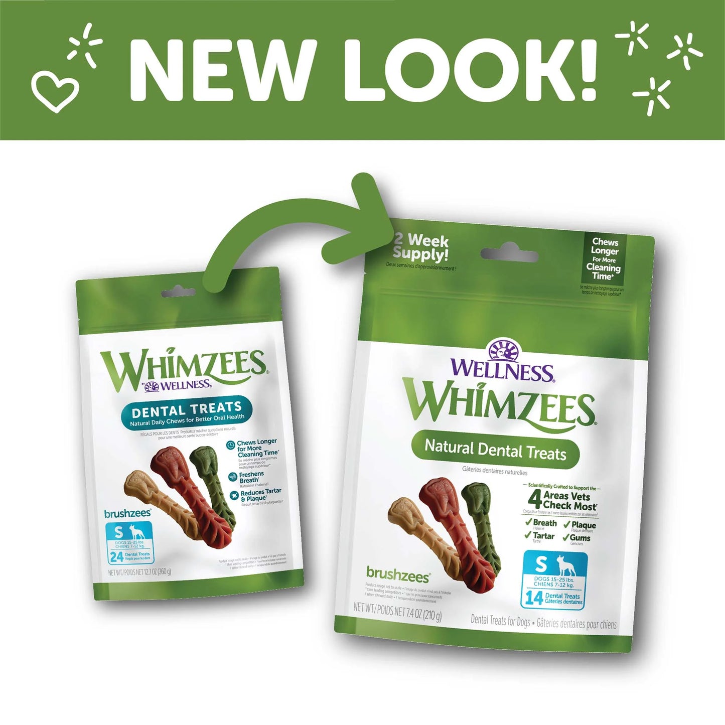 Wellness Daily Brushzees Dog Dental Treats, Natural Chews, Small Size Stick, (14 Count)