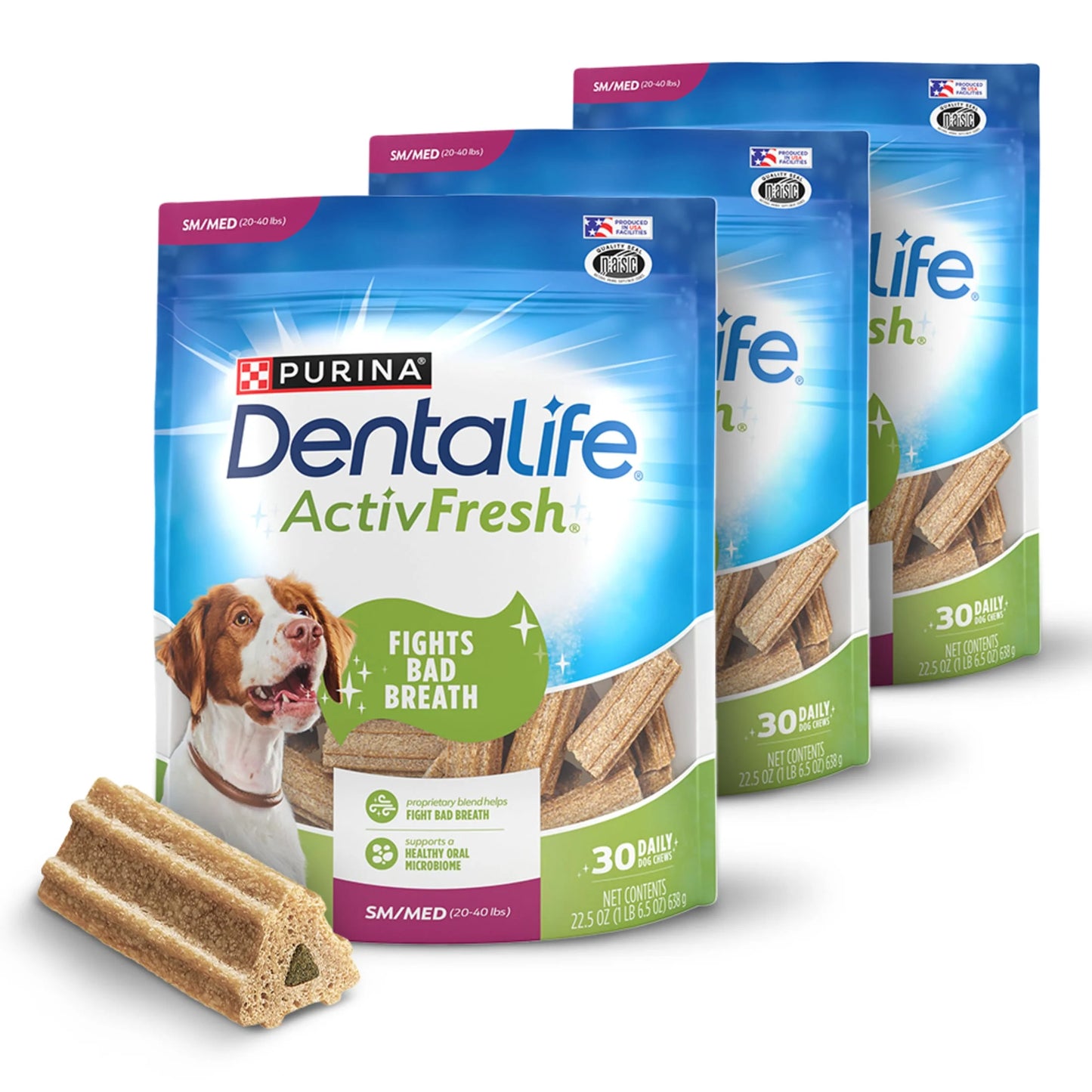 Purina Activfresh Small & Medium Dog Treats with Chicken Chews, 30 Count Pouches (3 Pack)
