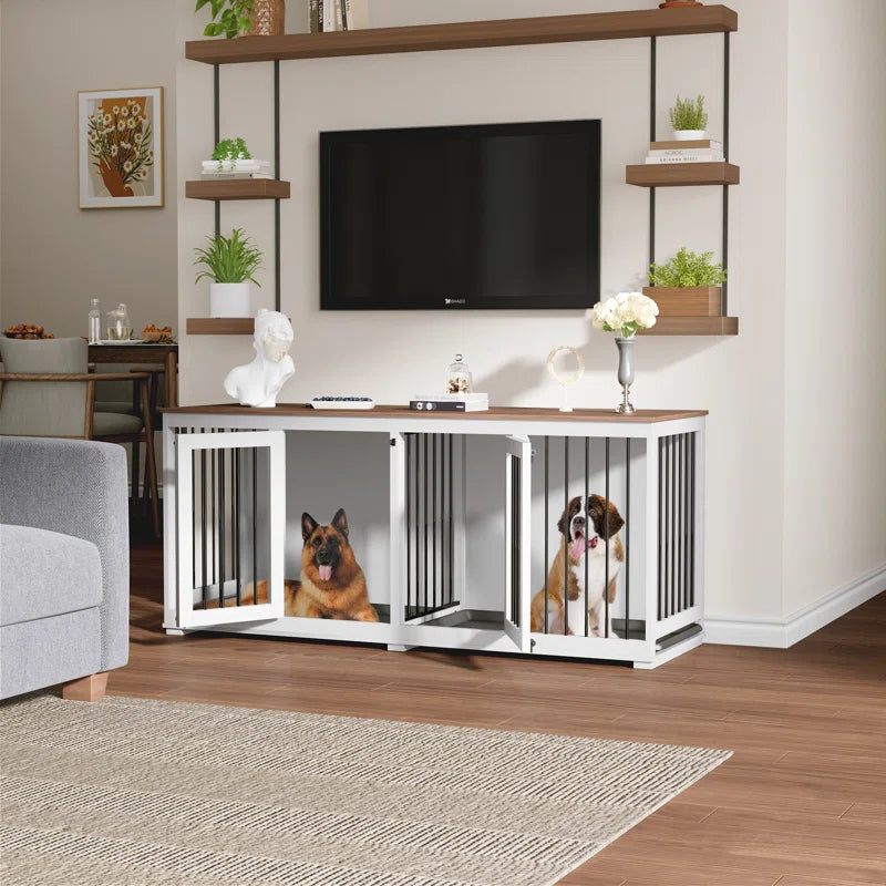 Large Dog Crate Furniture with Tray and Divider
