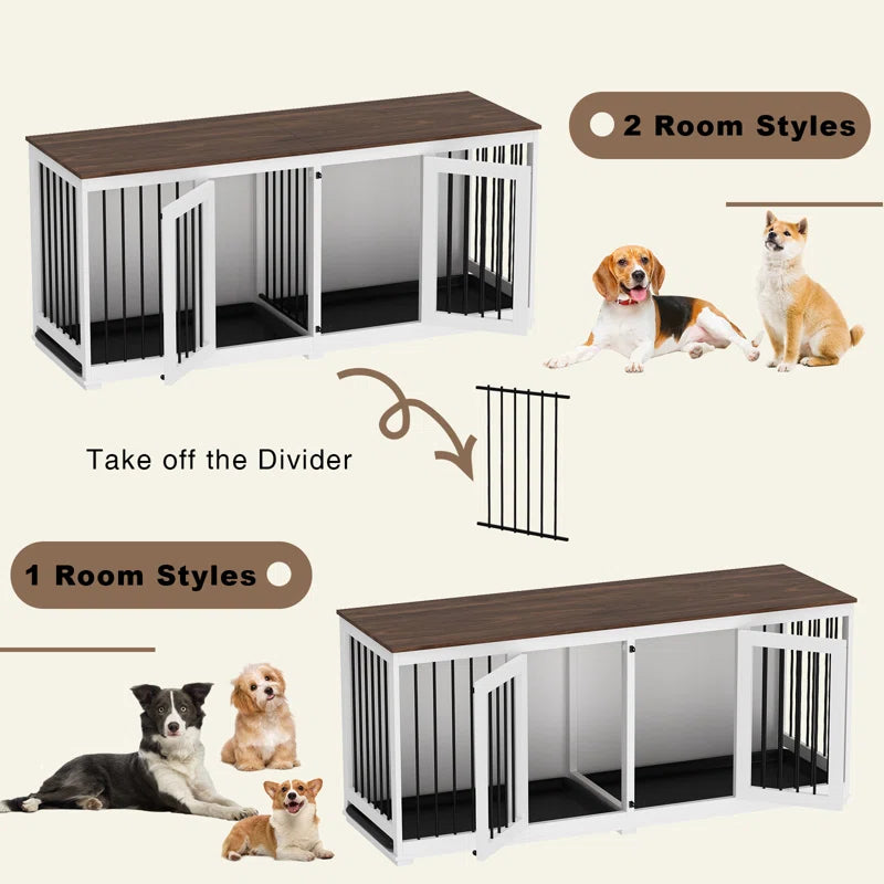 Large Dog Crate Furniture with Tray and Divider