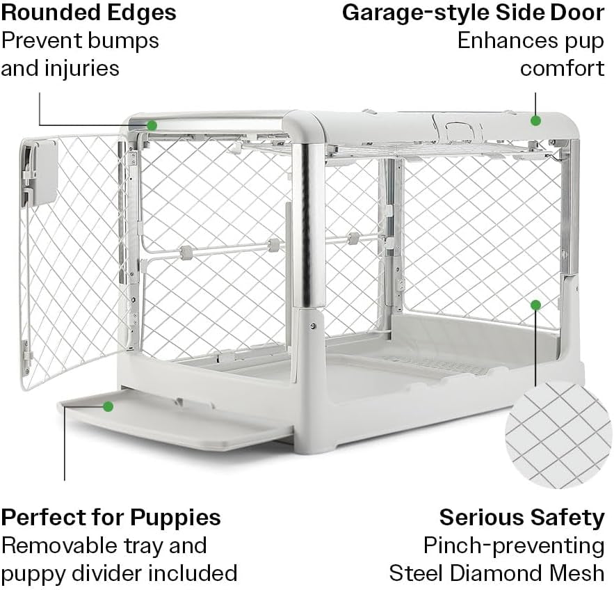 Revol Collapsible Dog Crate with Wheels - Premium Portable Dog Crate - Safe, Stylish, and Convenient Indoor Kennel (Ash, Medium)