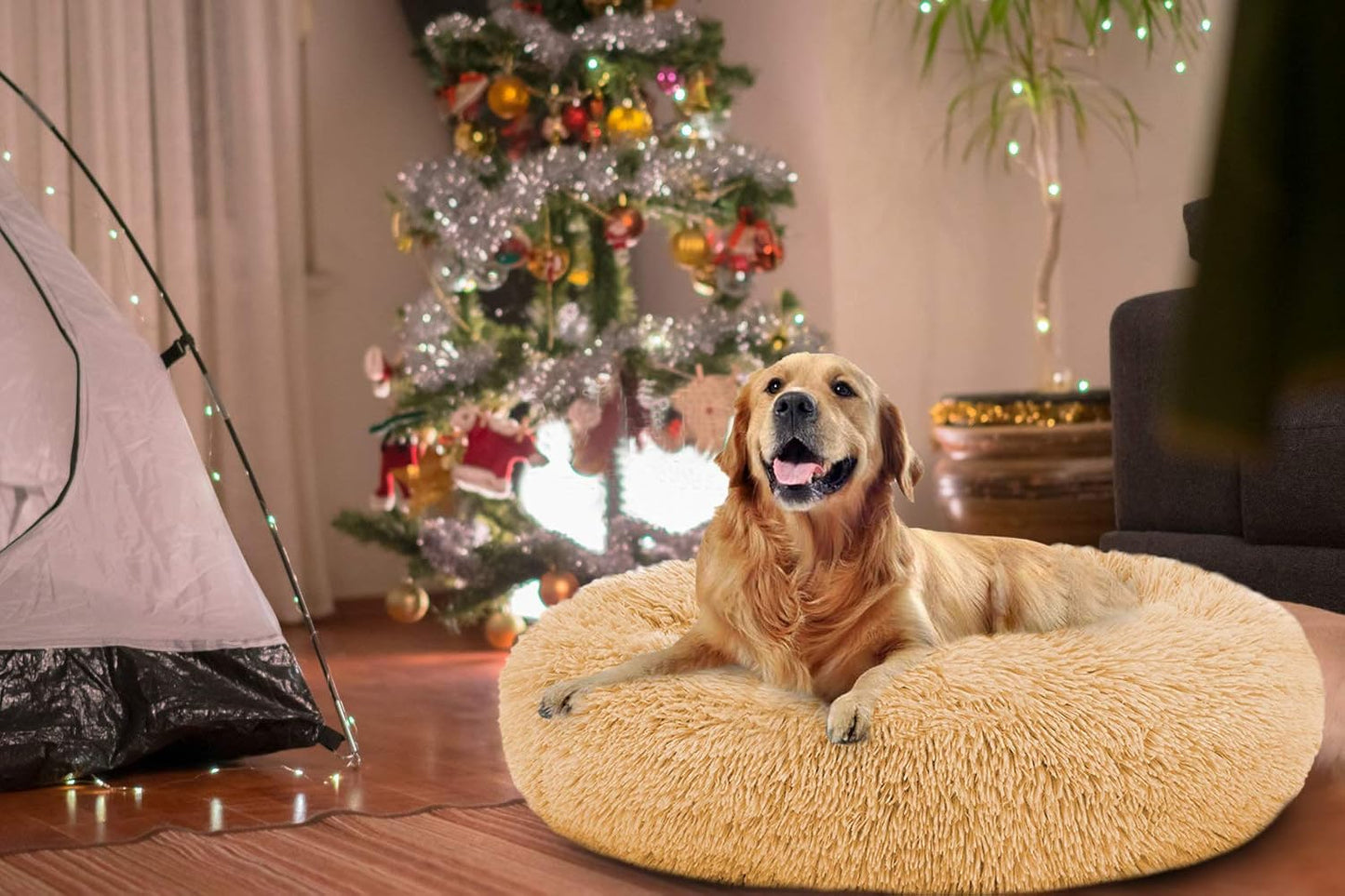 Long Plush Comfy Calming & Self-Warming Bed for Cat & Dog, anti Anxiety, Furry, Soothing, Fluffy, Washable, Abbyspace, Marshmellow Pet Donut Bed