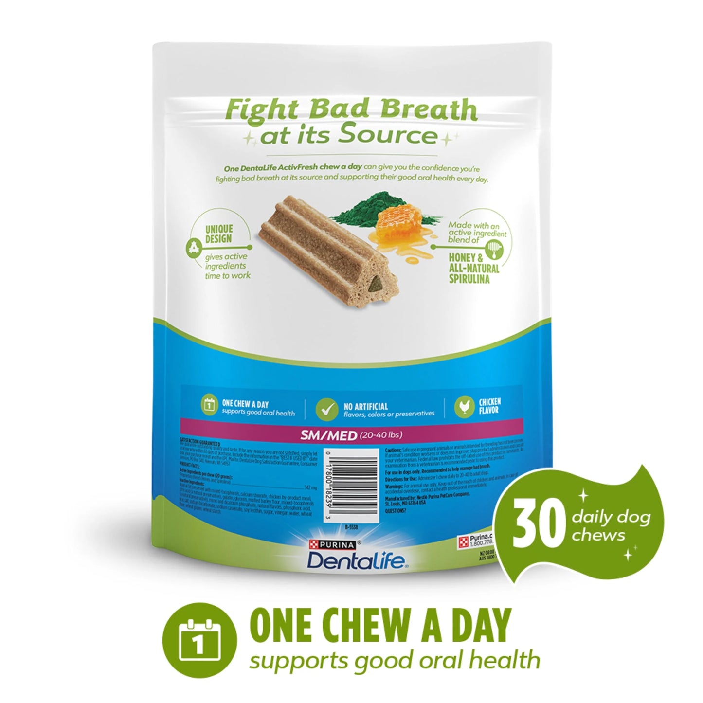 Purina Activfresh Small & Medium Dog Treats with Chicken Chews, 30 Count Pouches (3 Pack)