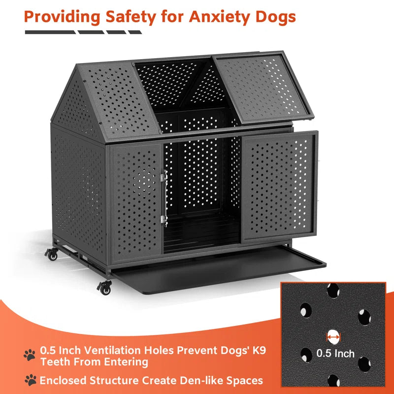 Heavy Duty Dog Crate with Self-Locking Latch, Extra Large Kennel with Pointed Roof, Escape-Proof Pet Cage for High Anxiety Dogs