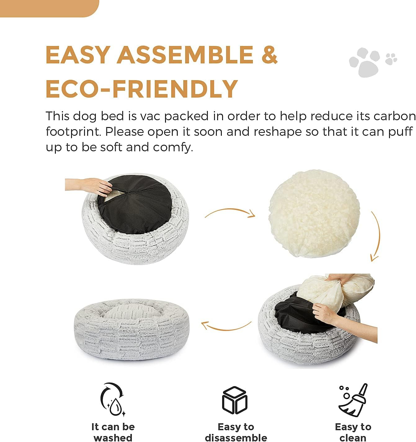 Dog Beds Donut Bed, for Small Medium Large Dogs & Cats with Orthopedic Memory Foam, Fluffy and Chic Washable Bed Multiple Sizes (23'')