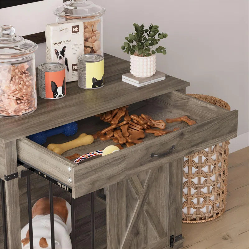 37.8''W Modern Dog Crate Furniture with Drawer and Sliding Door