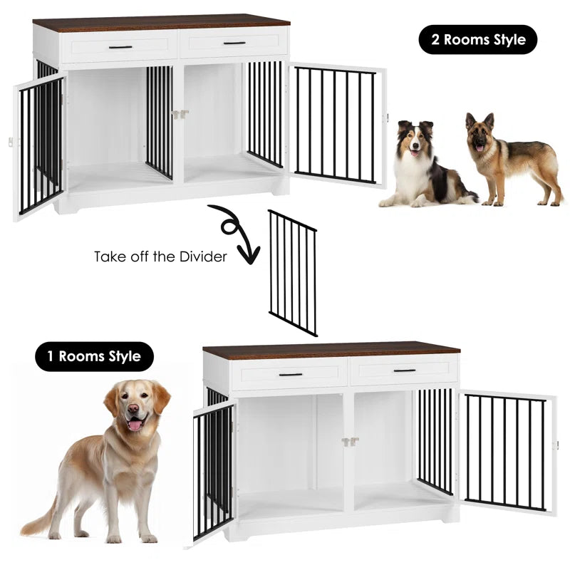 Chesterle Large Dog Crate Furniture Style with 2 Drawers and Divider
