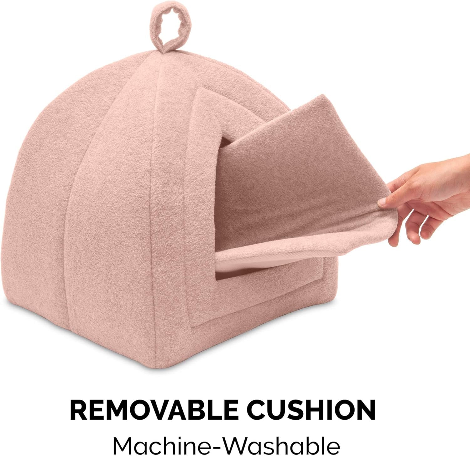 Cat Bed Cave for Indoor Cats & Small Dogs, Washable & Foldable W/ Removable Cushion - Polar Fleece Pet Tent - Beige Buff, Small, 16.0"L X 13.0"W X 13.0"Th