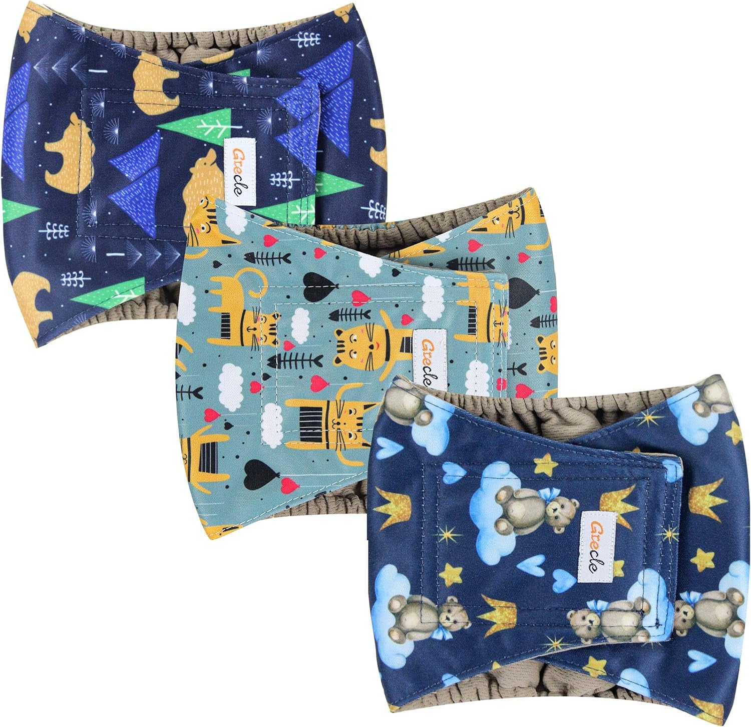 Reusable Dog Diapers Male 3Pcs, Premium Washable Belly Bands for Male Dogs Xsmall, High Absorbing Male Dog Wraps for Doggie & Puppy in Incontinence, Excitable Urination and Training (Bear, XS)