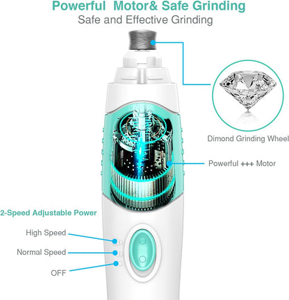 Dog Nail Grinder with LED Lighting & Super Quiet Run,2-Speed Pet Nail Grinder with 2000Mah Li Battery for Small Medium and Large Dogs & Cats,Painless Paws Grooming & Smoothing