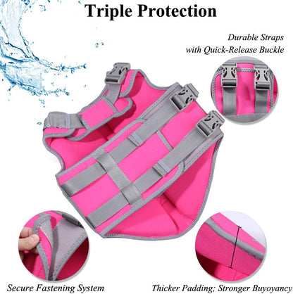 Neoprene Dog Life Jacket Dog Lifejacket for Boating Hunting & Swimming, Lightweight with Leash Ring, M, Pink