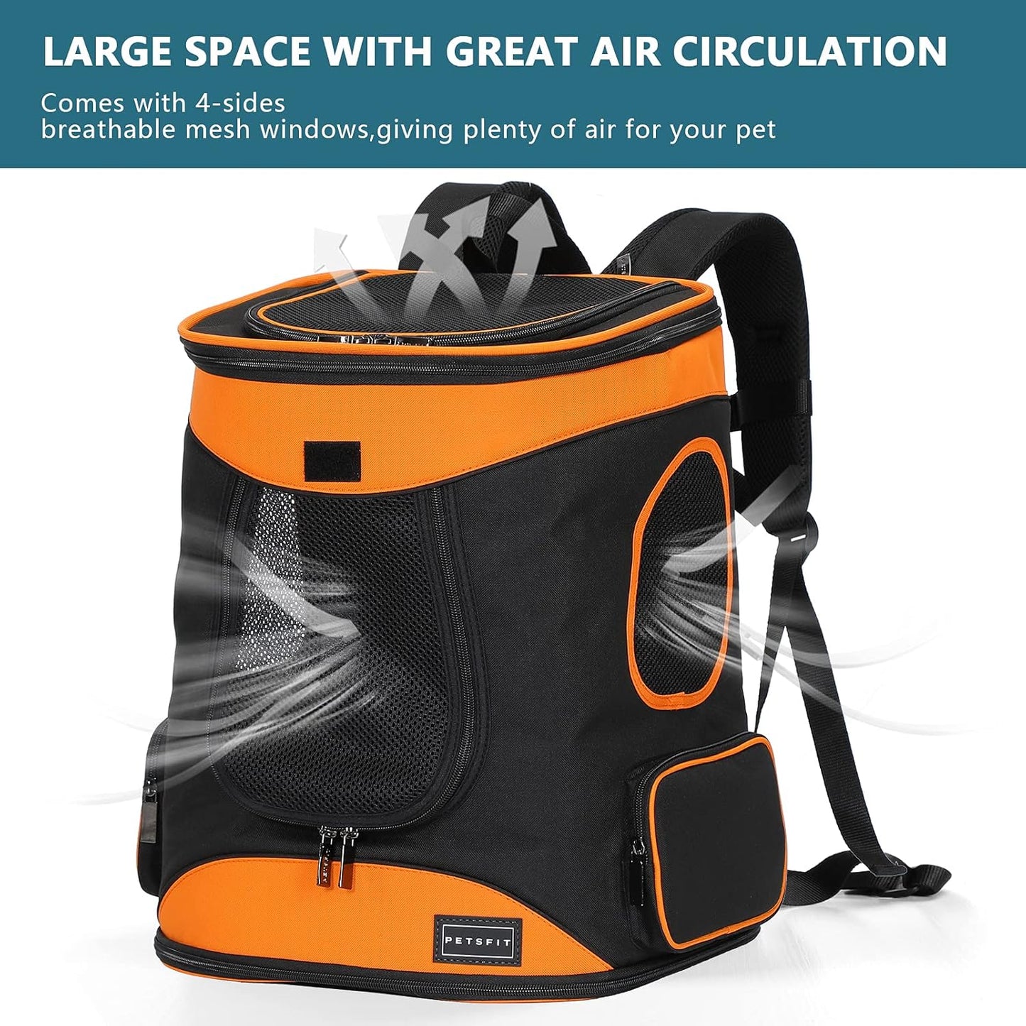 Cat Backpack Carrier Easy-Fit Dog Travel Backpack Carrier for Hiking Walking Cycling Suitable for Small Medium Dogs Cats and Rabbits up to 22 Pounds, Orange