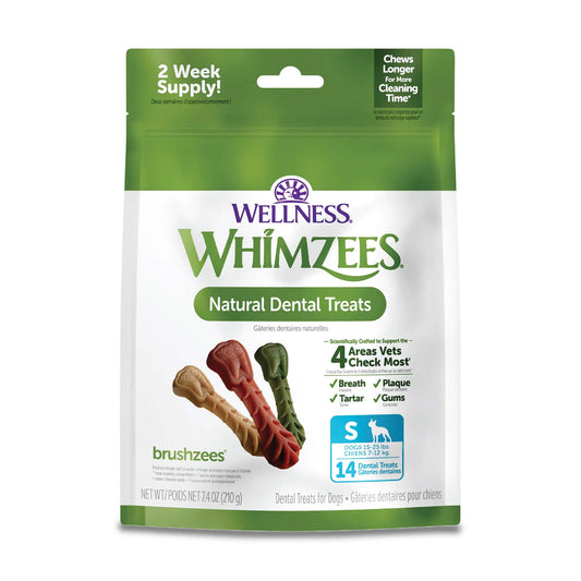 Wellness  Daily Brushzees Dog Dental Treats, Natural Chews, Small Size Stick, (14 Count)