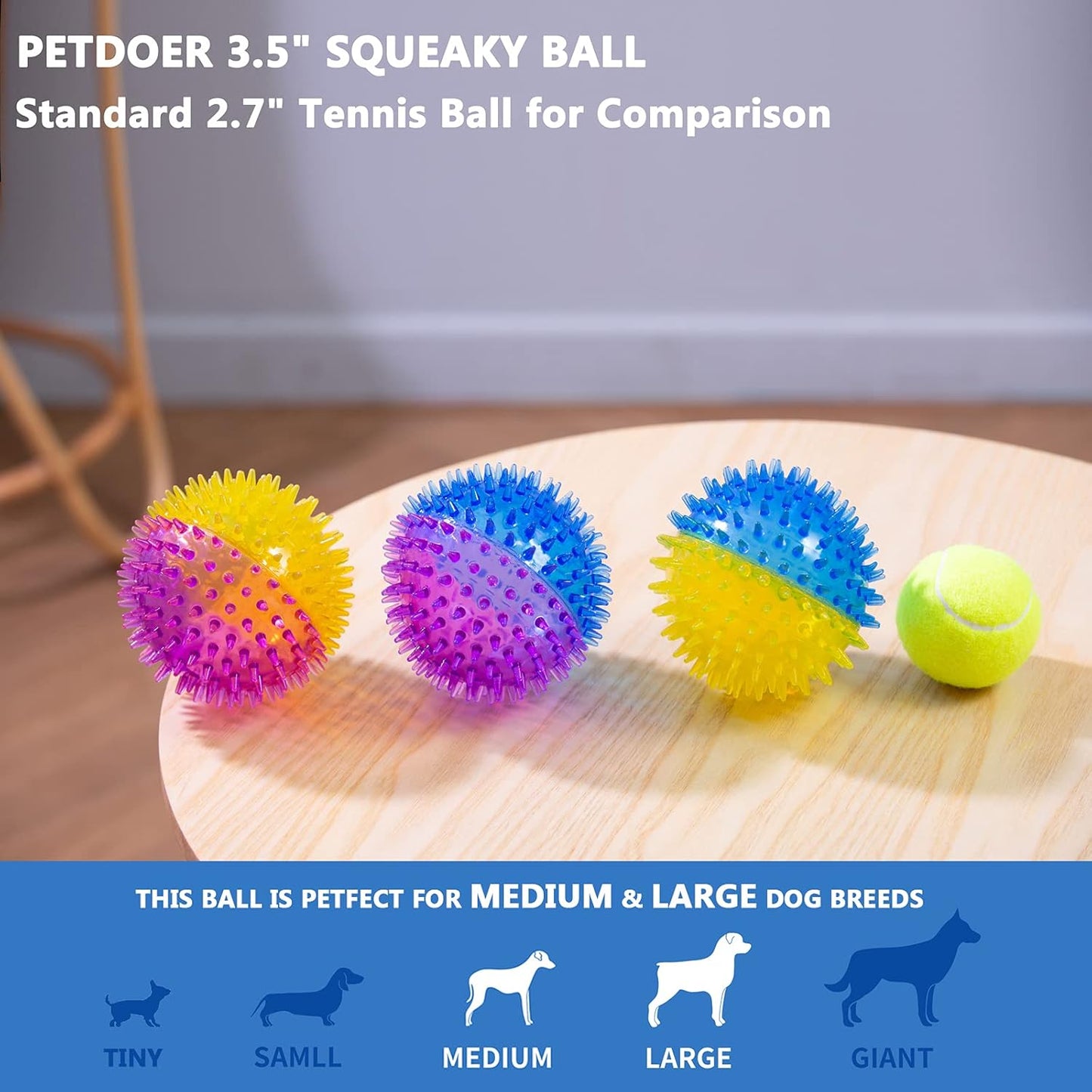 Squeaky Dog Toy Balls for Medium and Large Dogs, 3.5″ Interactive Fetch Ball Puppy Chew Toy Spike Ball, Durable Bounce Squeak Play Catch Ball for Teeth Cleaning and Dental Care