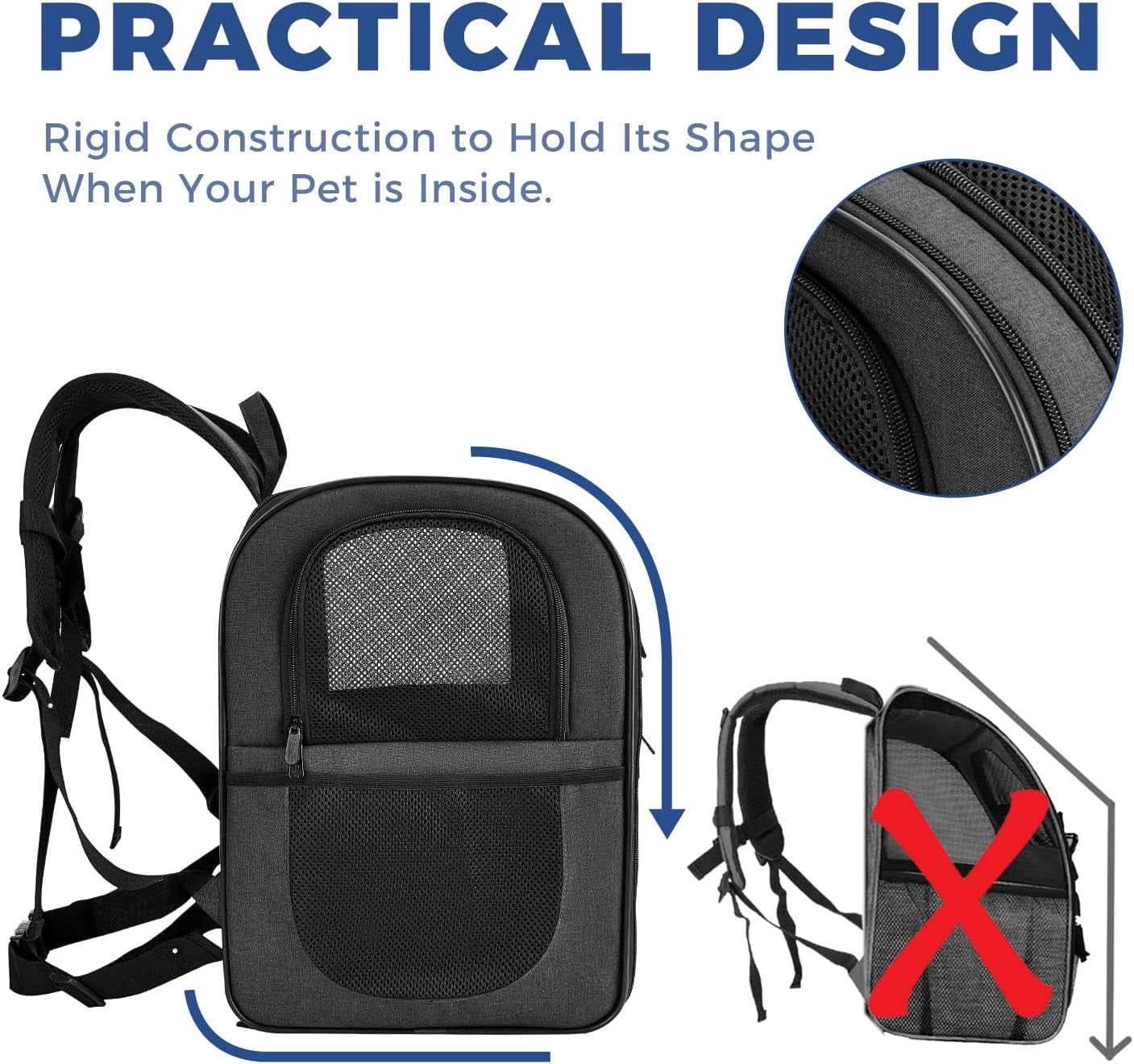 Dog & Cat Carrier Backpack for Medium/Small Pets - Ventilated Safe Design with Padded Back Support, Breathable Mesh Pet Backpack for Hiking, Travel, Outdoor (Black)