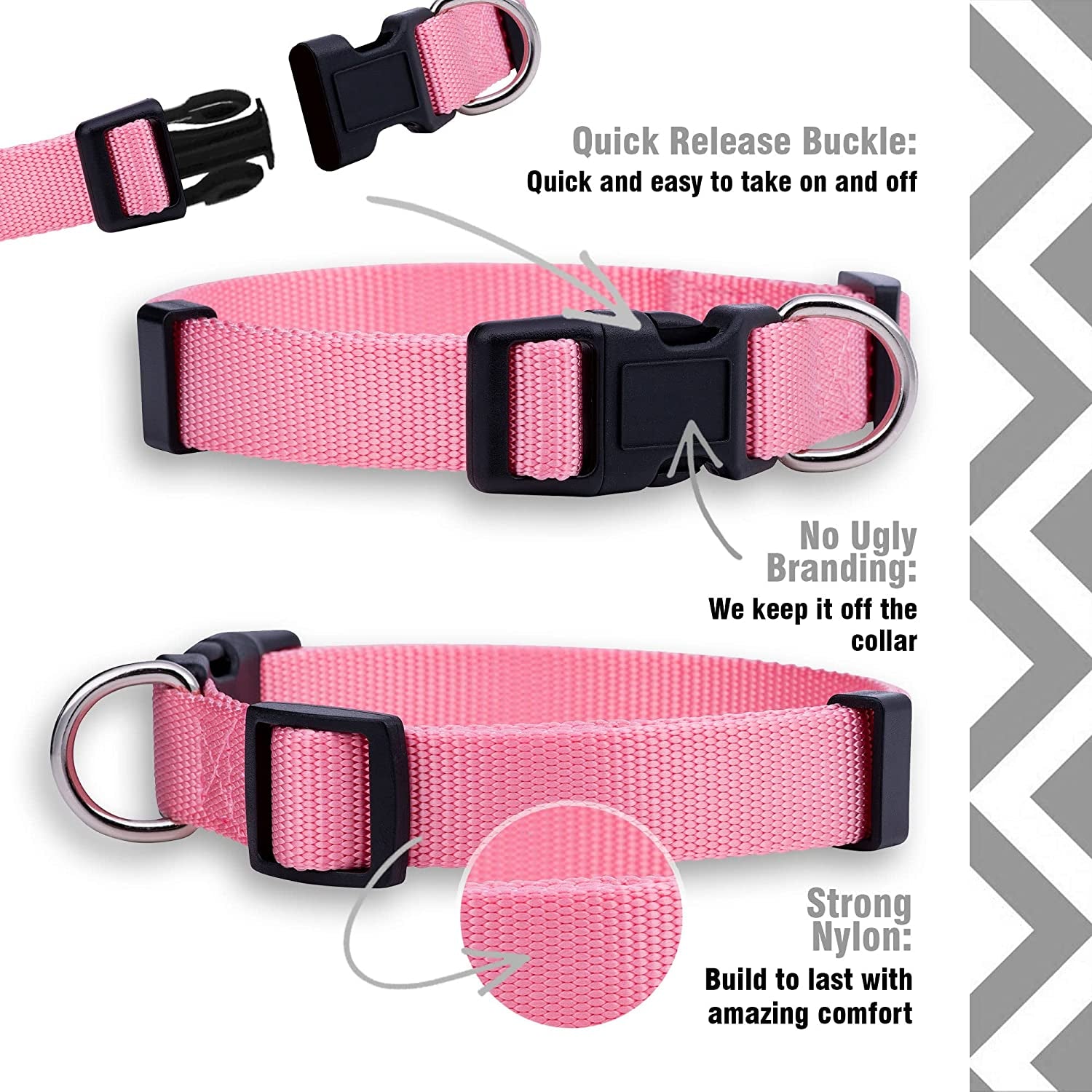 Basic Nylon Dog Collar, Adjustable for Small, Medium, Large Pet and Puppies Accessories, Cute Colors for Male, Female, Boy, Girl, Puppy (Small, Pink)