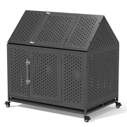 Heavy Duty Dog Crate with Self-Locking Latch, Extra Large Kennel with Pointed Roof, Escape-Proof Pet Cage for High Anxiety Dogs