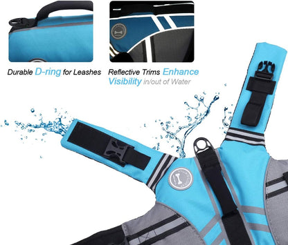 Sports Style Dog Life Jacket with Adjustable & Durable, Extra Flotation Swim Life Vest with Secure Fastening System for Small Dogs, Blue