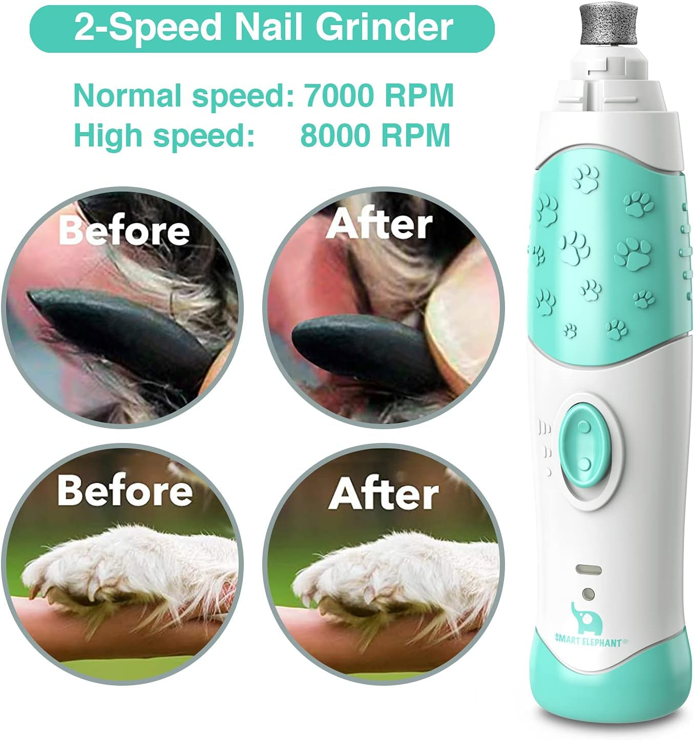 Dog Nail Grinder with LED Lighting & Super Quiet Run,2-Speed Pet Nail Grinder with 2000Mah Li Battery for Small Medium and Large Dogs & Cats,Painless Paws Grooming & Smoothing