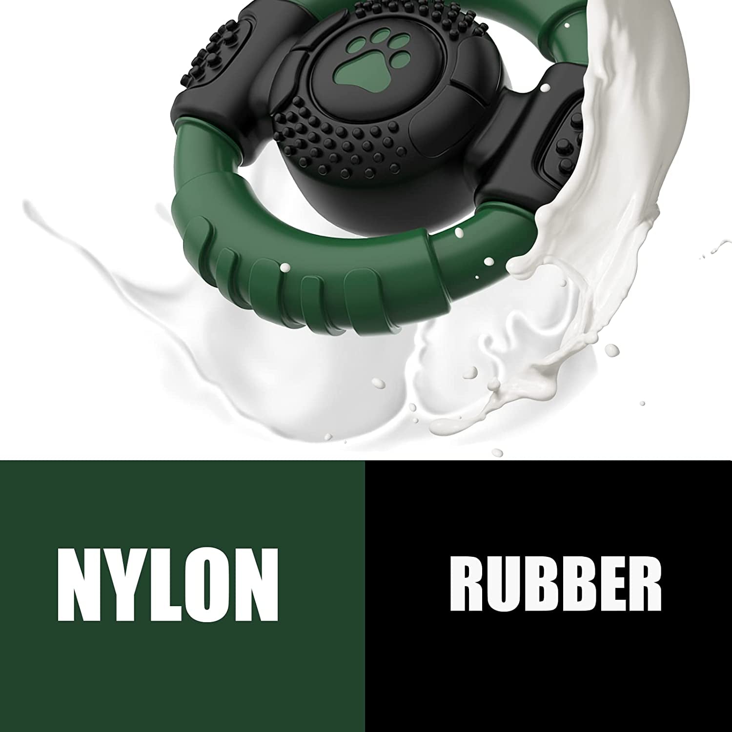 Dog Toys Steering Wheel Indestructible, Squeaky Dog Chew Toys, Rubber Dog Toys for Medium and Large Dogs, Sturdy Squeaky Dog Toys (Green)