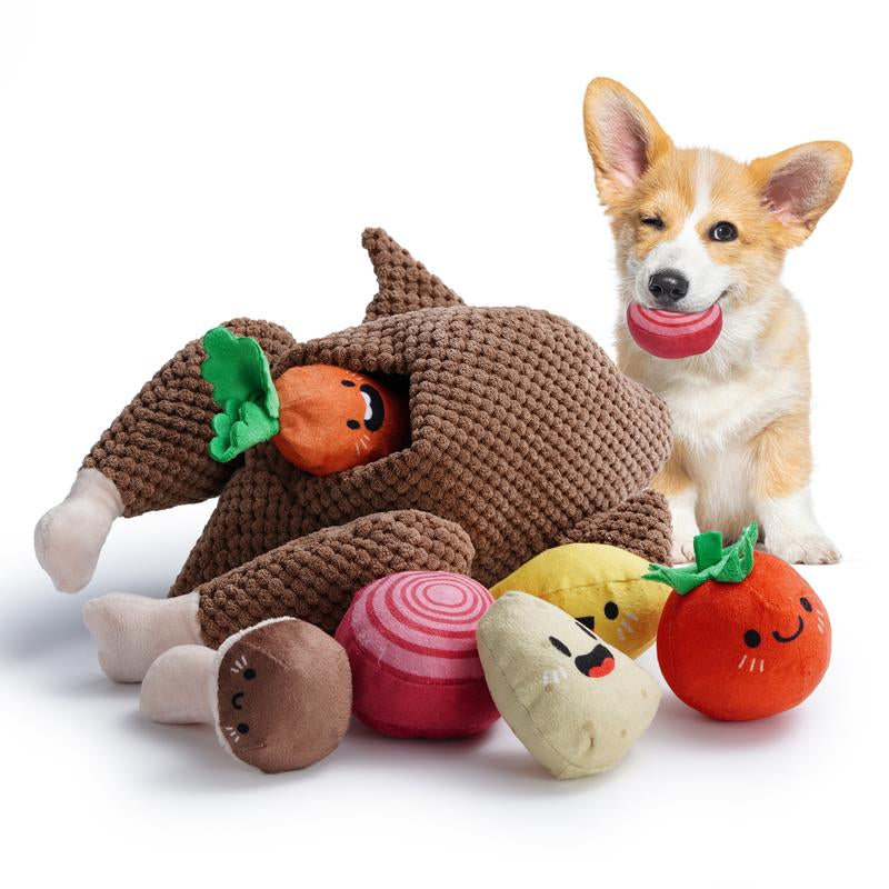 Nocciola Thanksgiving Turkey Dog Toy - 7-in-1 Interactive Puzzle with Squeaky Veggies for All Breeds!