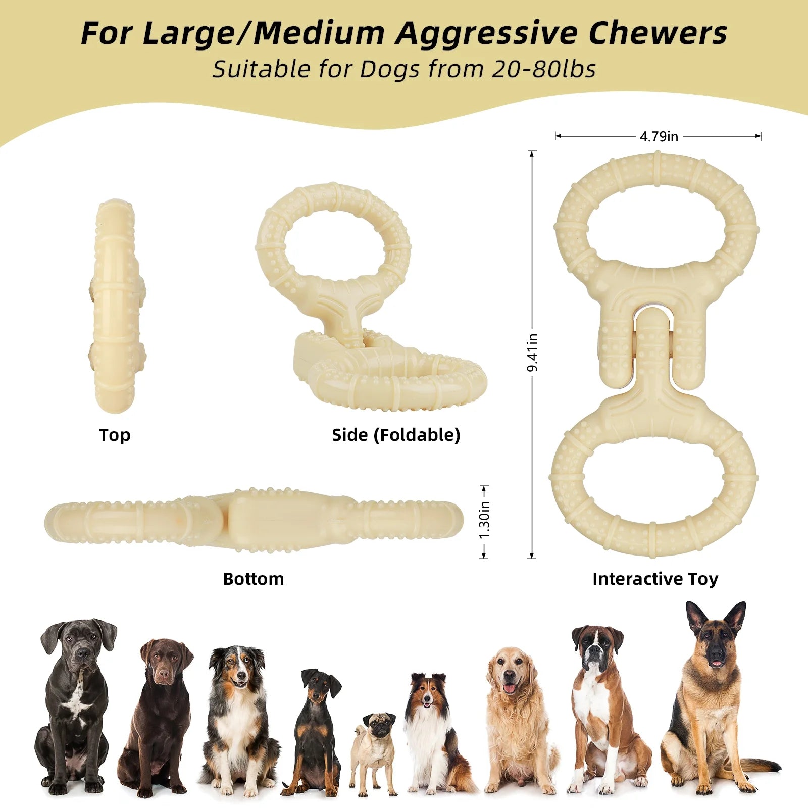Dog Toys for Aggressive Chewers, Outdoor Tug Dog Toy for Small Medium Large Breeds, Beige